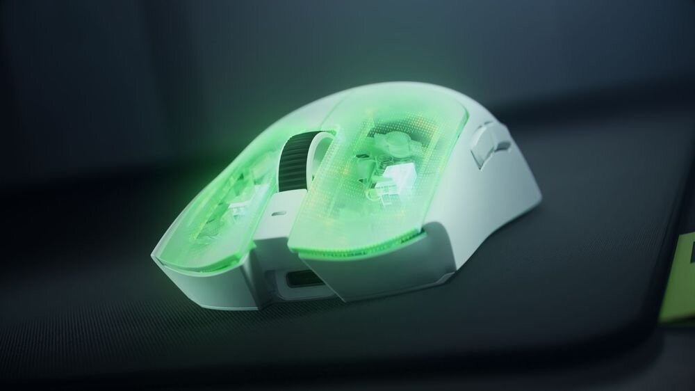 RAZER Viper V4 Pro Przełączniki optyczne 4. generacji 100 milionów kliknięć - grafika z przezroczystymi klawiszami i widocznymi przełącznikami