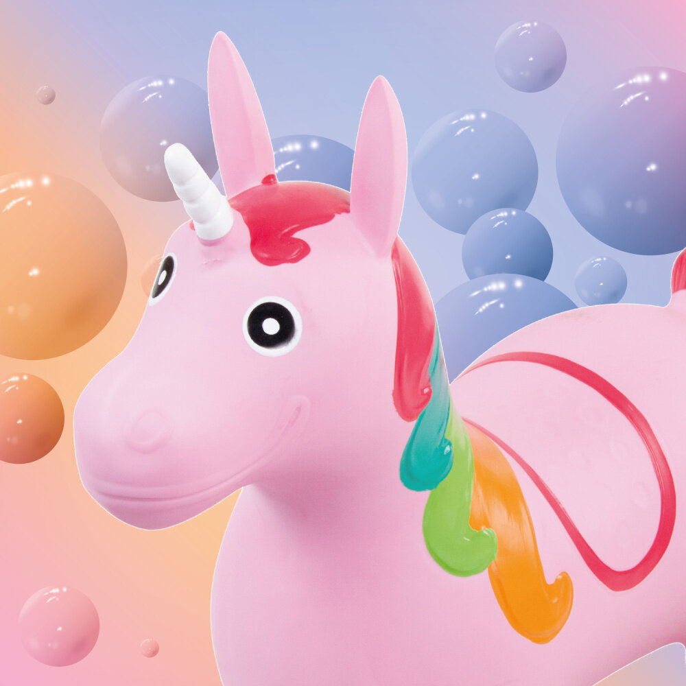 Skoczek SUN BABY Jednorożec J06.012.0.5 z przyjemnej w dotyku matowej gumy bezpieczenstwo latwe czyszczenie certyfikaty: EN71-1, EN71-2, EN71,3