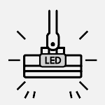 Elektroszczotka z podświetleniem Ikona przedstawia lampę LED z promieniami światła wokół niej.
