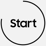 Ikona z czarnym napisem \'start\' na białym tle, otoczona częściowym okręgiem.