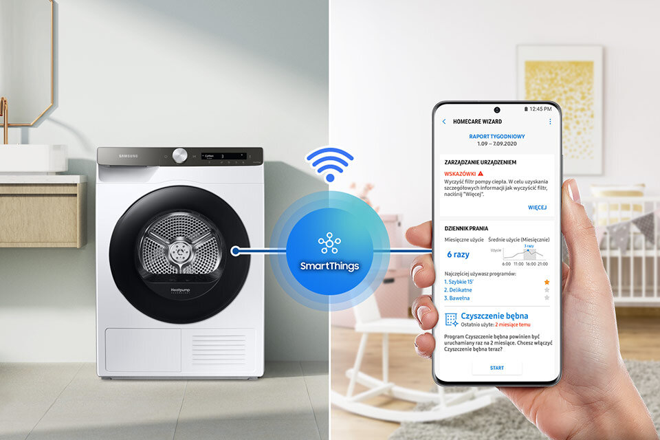 skontroluj na ekranie smartfona działanie suszarki, będąc w pokoju dziecka