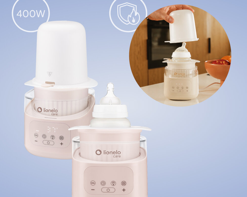Podgrzewacz do butelek LIONELO Thermup 4.0 Jasnobrązowy zdjęcie lifestyle podgrzewanie posiłków Duża płyta grzewcza moc podgrzać mleko, wodę lub obiadek organizacja karmienie