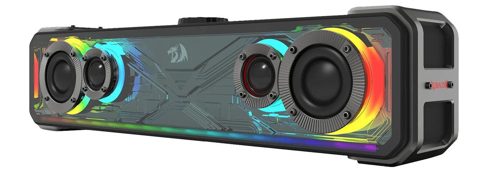 Głośnik REDRAGON GS817 Surge - Efektowne podświetlenie RGB, głośnik na białym tle po skosie