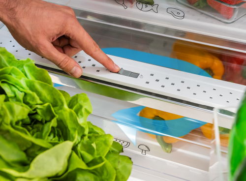 Szuflada na warzywa oraz owoce znajdującą się w lodówce marki Amica 