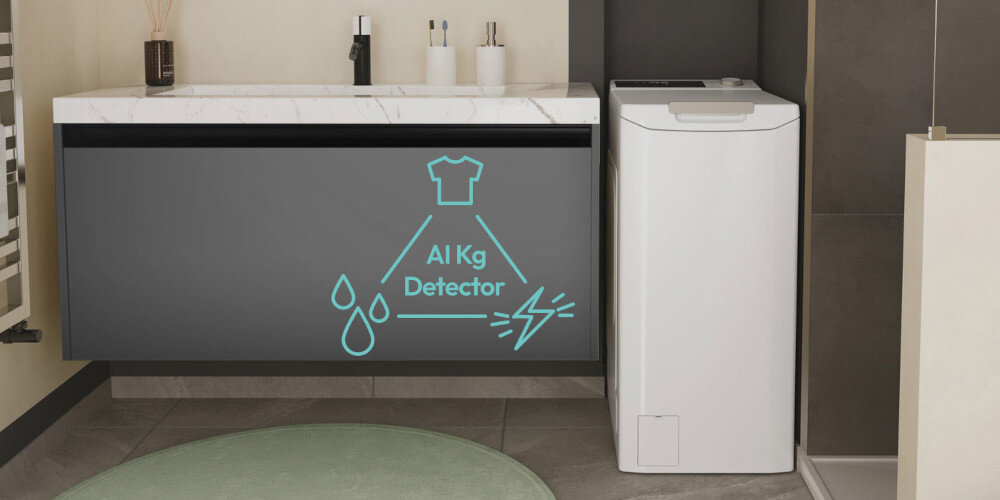 Pralka CANDY AI ProWash 500 TCA286TM5-S Oszczędzaj wodę i prąd Automatyka wagowa dopasowanie cyklu precyzyjnie KG detector