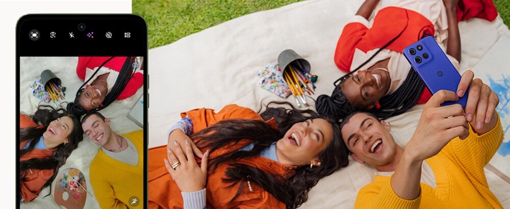 Smartfon MOTOROLA Moto G56 ludzie robią selfie  zdjęcia z moto ai 