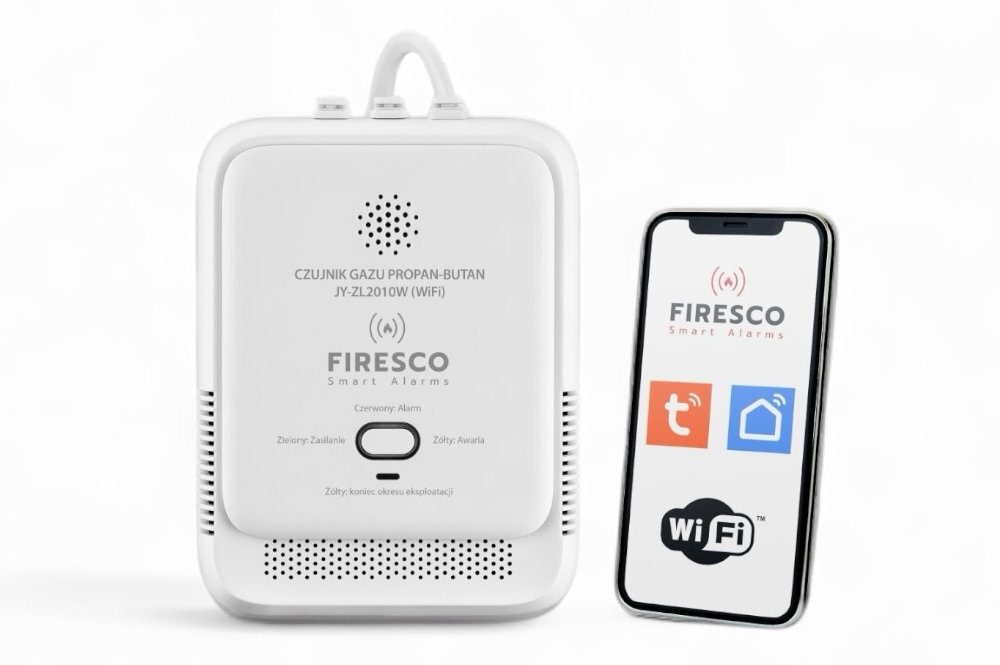 FIRESCO JY-ZL2010W Ostrzeżenie optyczne i dźwiękowe niskim stężeniu gazu (≤7% DGW) WiFi Tuya Smart Life