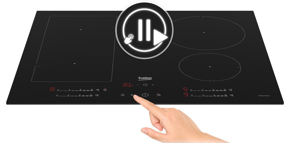 Płyta indukcyjna BEKO HII64730UFT Stop & Go pauza zatrzymanie stop wznowienie gotowania przerwa play