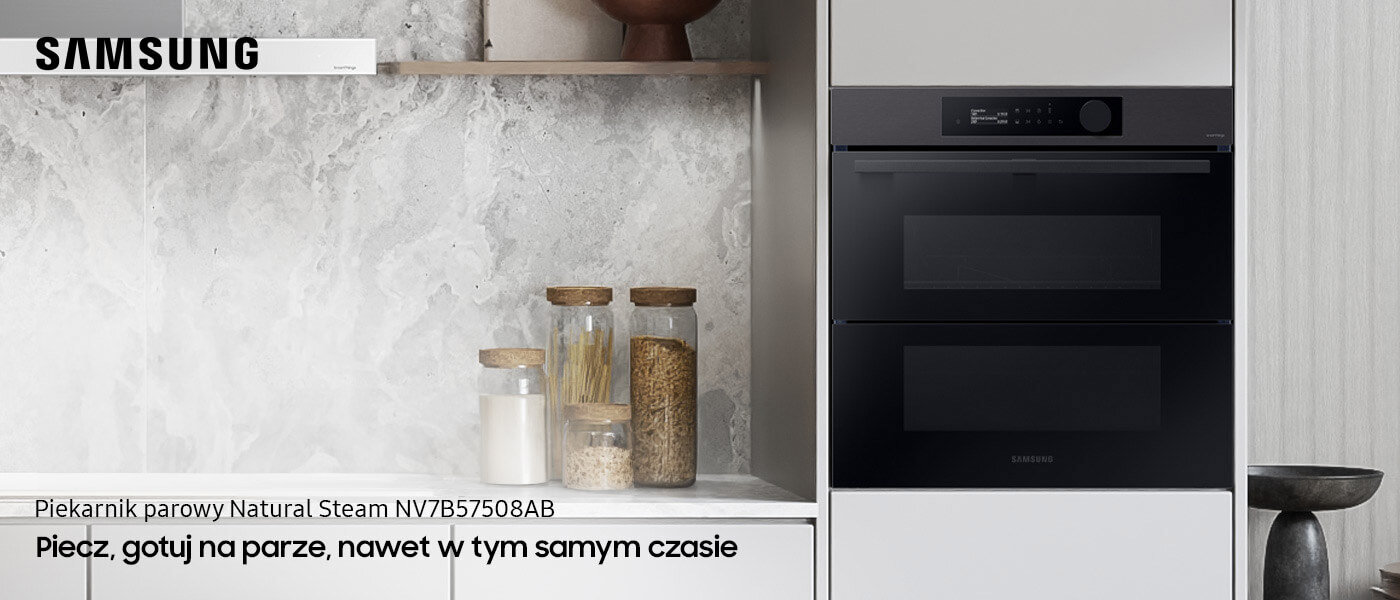 Piekarnik parowy NV7B57508AB Samsung: Media Expert - zdjęcie w eleganckiej kuchni