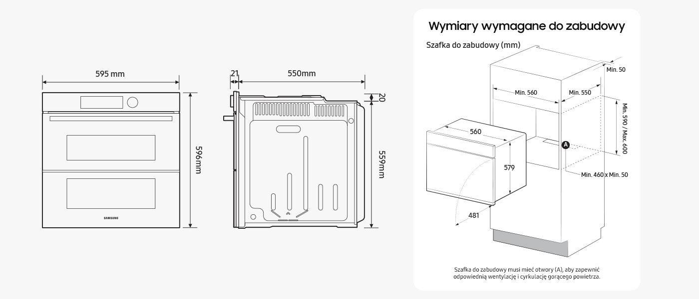 Piekarnik parowy NV7B57508AB Samsung: Media Expert - wymiary urządzenia