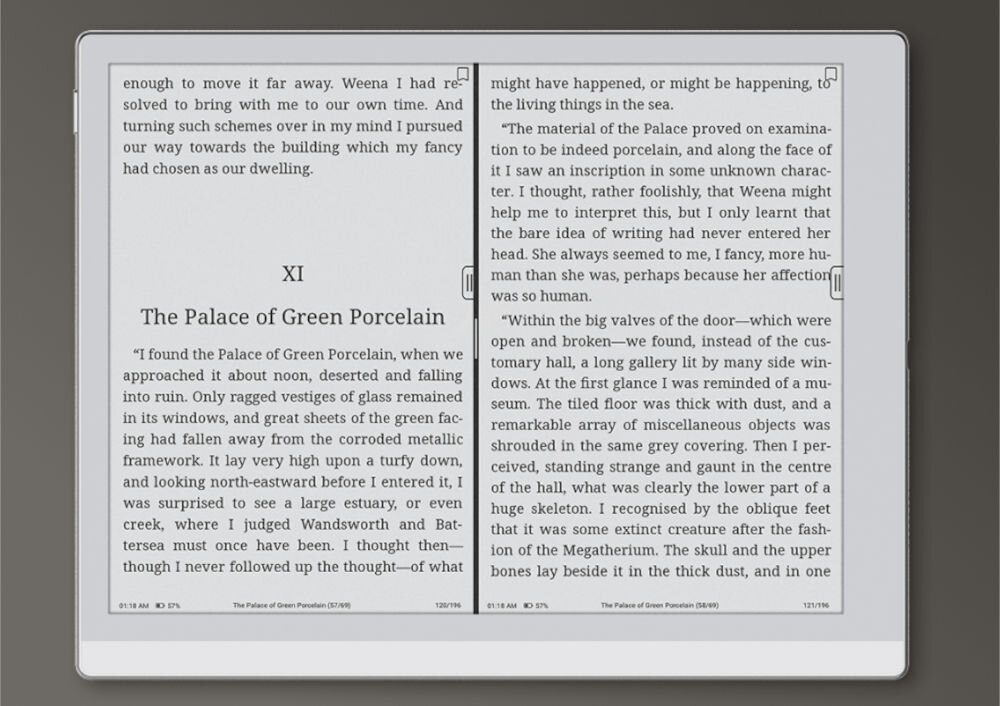 Czytnik e-booków ONYX BOOX Go 10.3 cala Gen. 2 Lumi, Podświetlany ekran, Wi-Fi, Bez reklam Szary prezentacja urządzenia na beżowym tle na ekranie tekst  E Ink Carta 1200, 300 PPI, wysoka rozdzielczość, komfort czytania