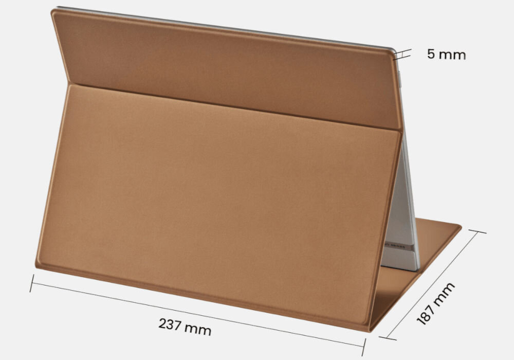 Etui na Boox Go 10.3 Gen. 2 Lumi ONYX Brązowy prezentacja etui na jasnym tle z wymiarami dopasowanie, ochrona ekranu, cienkie etui, magnetyczne zamknięcie