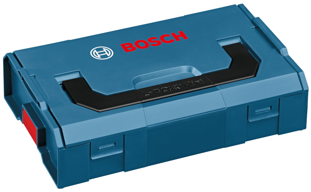 Walizka BOSCH L-BOXX Mini Professional zamknięta walizka na białym tle z polipropylenu trwałość odporność na codzienne użytkowanie materiał dopuszczony do kontaktu z żywnością możliwość mycia w zmywarce