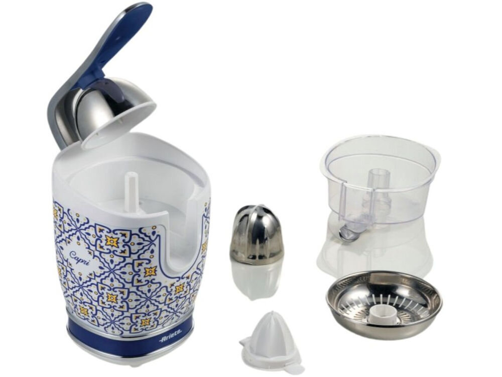 Wyciskarka do cytrusów ARIETE Capri 413 stożek ze stali nierdzewnej do dużych owoców mały stożek ze specjalnym uchwytem przytrzymującym filtr dokumentacja 