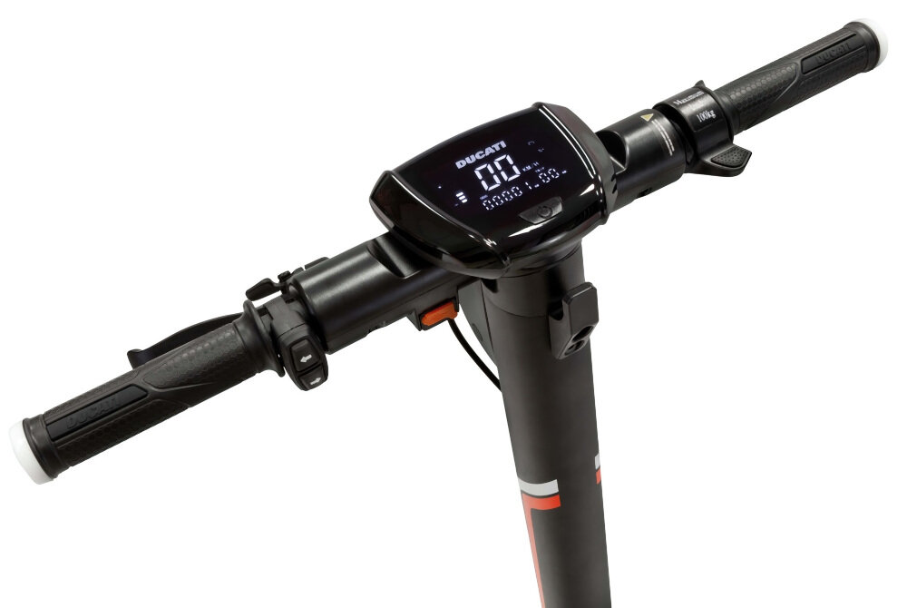 Hulajnoga elektryczna DUCATI Pro III 2023 Czarny kierownica minimalistyczna w kształcie litery T intuicyjny wyświetlacz LED o przekątnej ekranu 3,5 cala bardzo wyraźnie widoczne informacja