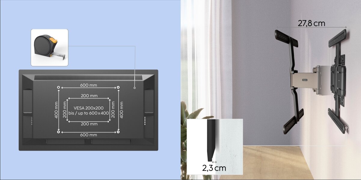 Uchwyt HAMA do TV 37 - 90 cali 220851 - Odległość od ściany