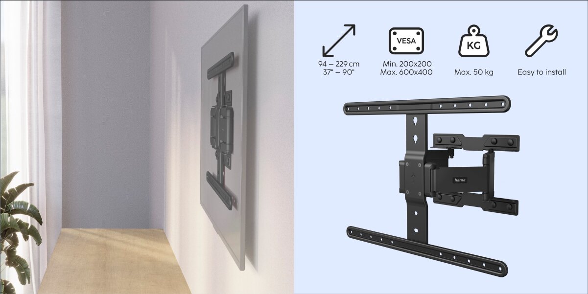 Uchwyt HAMA do TV 37 - 90 cali 220851 - Solidne wykonanie