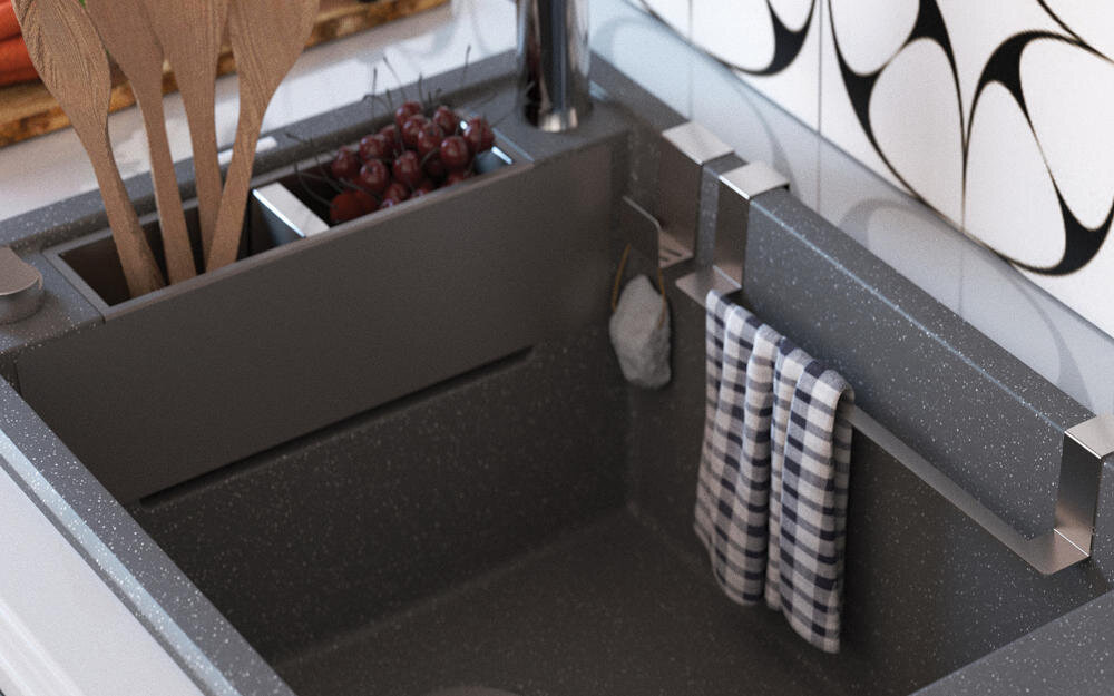 DEANTE Magnetic ZRM G113 zlewozmywak reling koszyki haczyki stal nierdzewna higiena kuchnia półka funkcjonalność miejsce przechowywanie przybory kuchenne