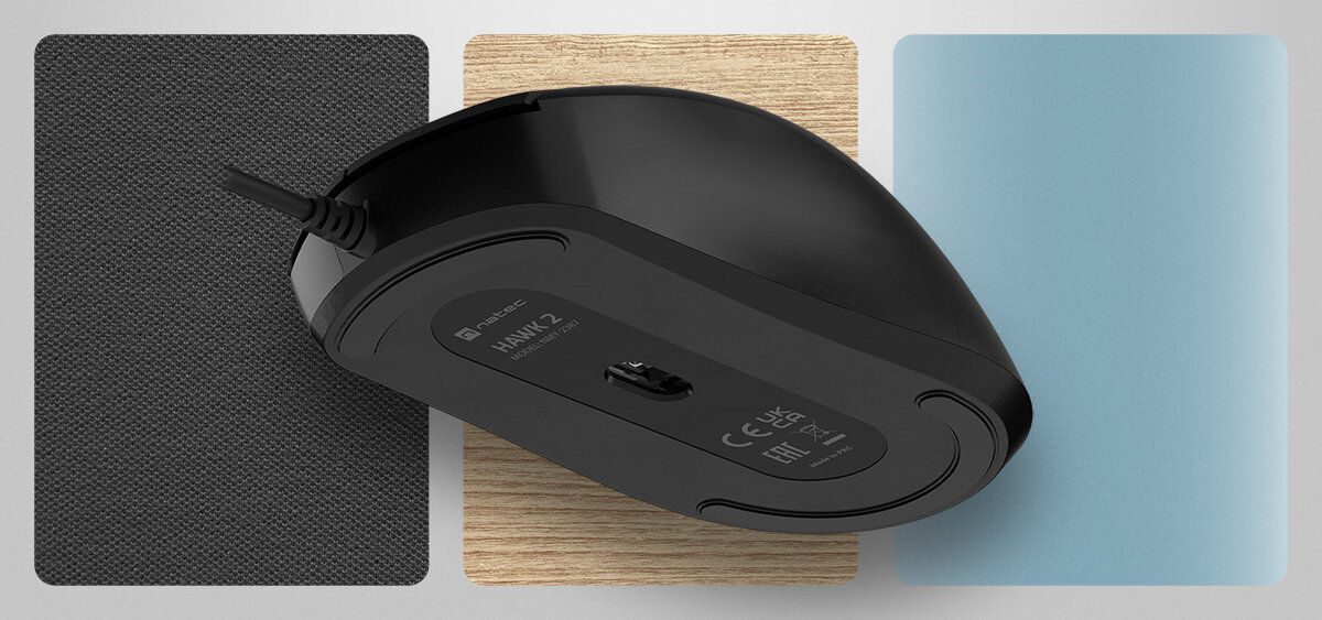 NATEC Hawk 2 Wbudowany sensor laserowy matowym szkle Precyzyjny sensor laserowy - mysz na tle różnych nawierzhcni, w tym drewno i szkło