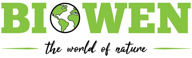 Logo z napisem \'BIOWEN\' oraz rysunkiem Ziemi w literze \'O\'. Poniżej znajduje się tekst \'the world of nature\'.