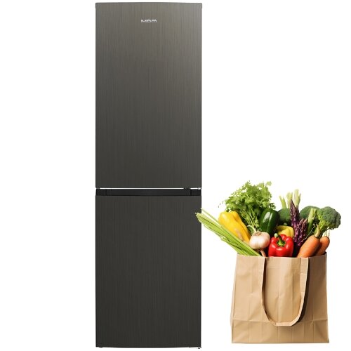 Lodówka MPM-248-FF-58, obok torba wypełniona warzywami.