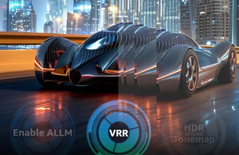 Telewizor PANASONIC TV-50W85BEZ tryb gry Extreme ALLM HDMI 2.1 VRR AMD Freesync Premium płynna rozgrywka, samochó jadący po jezdni