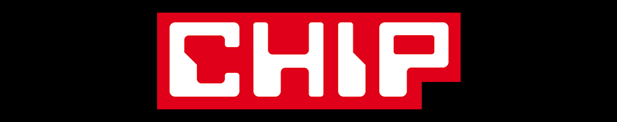 Logo z białym napisem \'CHIP\' na czerwonym tle.