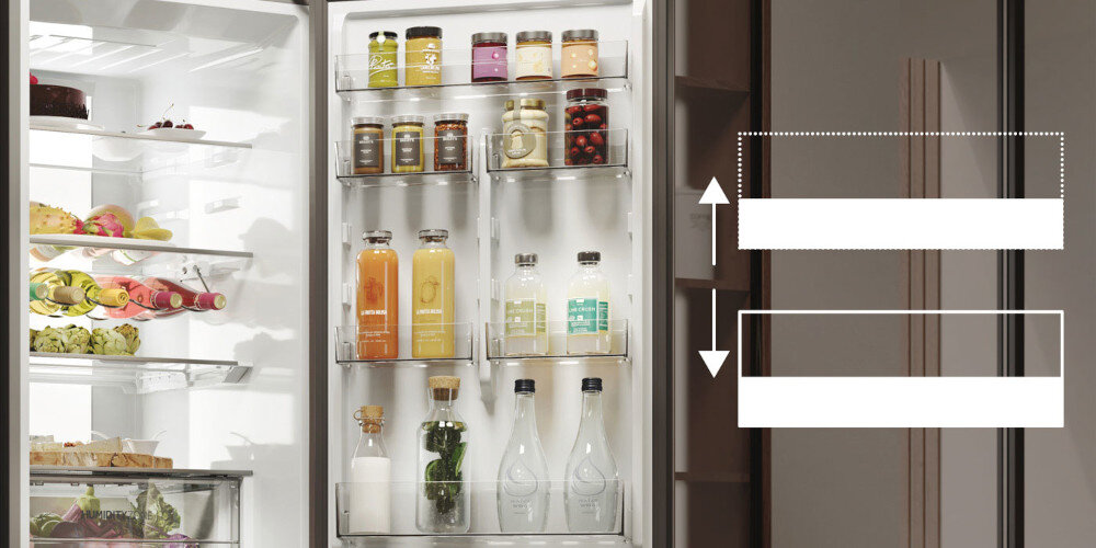 LODÓWKA HAIER HTW7620ANMG3D Elastyczne wnętrze balkoniki dopasowanie układu lepsza organizacja przestrzeni łatwy dostęp zachowanie porządku