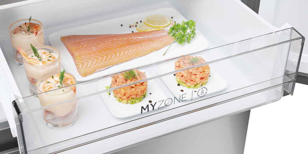 LODÓWKA HAIER HTW7620ANMG3D szuflada My Zone Pro regulacja temperatury od 0°C do 5°C owoce morza mięso ryby szybkie chlodzenie mrożenie