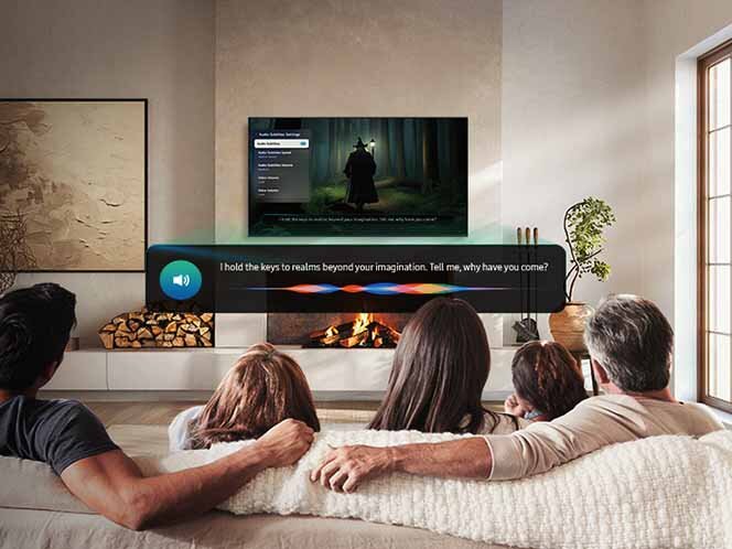 Funkcja z napisami audio w telewizorze Samsung Mini LED Neo QLED 4K QN77F (2025). Telewizor dostępny w sklepach Media Expert.