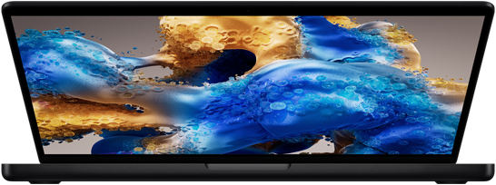 Lekko otwarty MacBook Pro z ekranem tętniącym kolorami