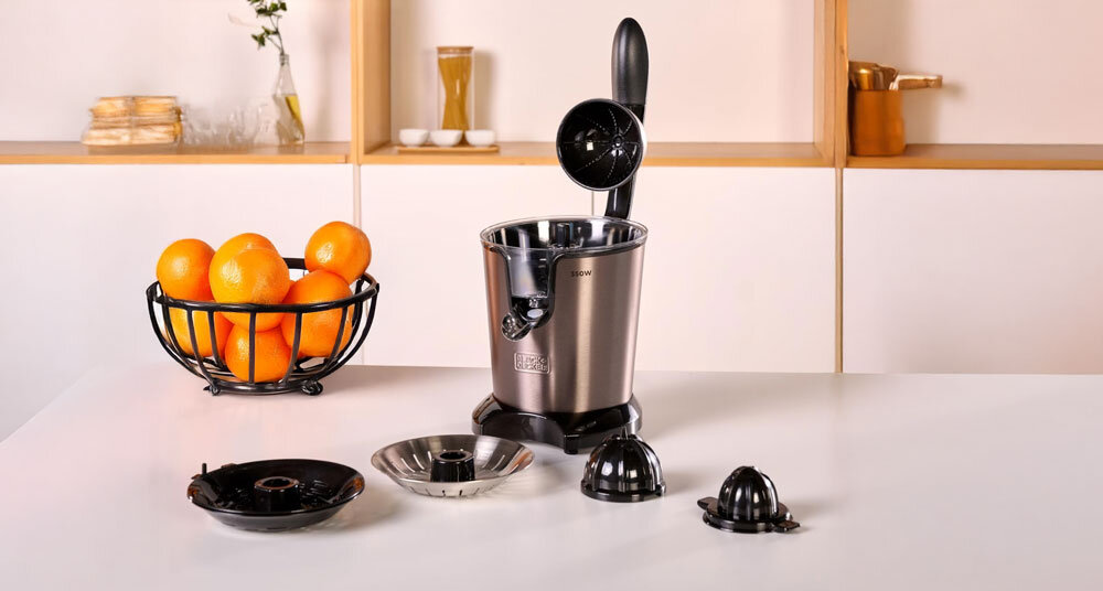 Wyciskarka do cytrusów BLACK&DECKER BXCJ350E wydajność, styl, stal nierdzewna, kompaktowe wymiary