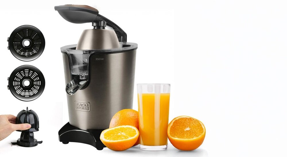 Wyciskarka do cytrusów BLACK&DECKER BXCJ350E stożki o różnych wymiarach, filtry do regulacji miąższu, do różnego rodzaju owoców