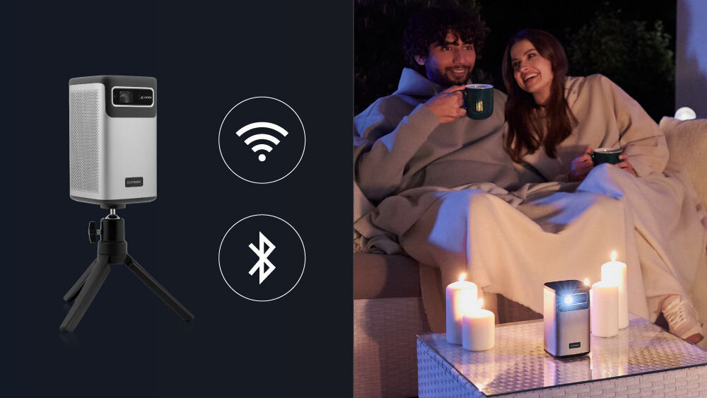 Projektor OVERMAX Multipic 8.1 HD - Oglądaj bez kabli, technologia bezprzewodowa, projektor stojący na stoliku