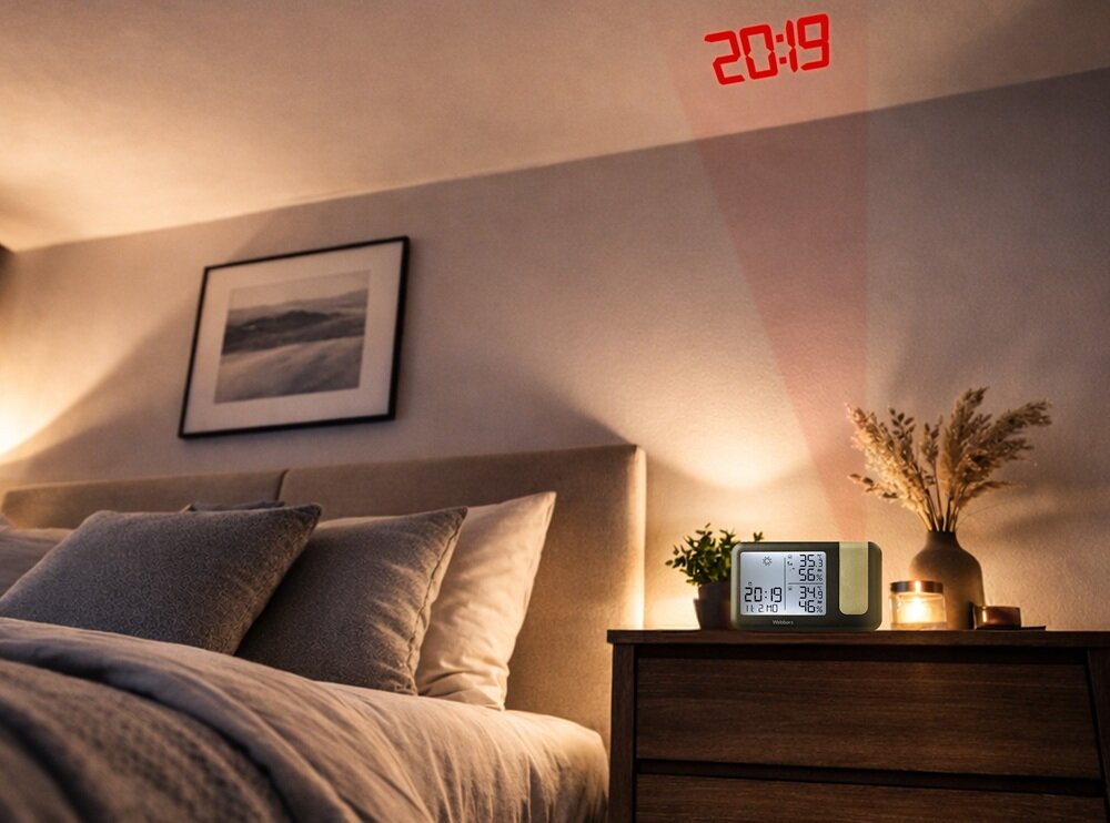 Stacja pogody WEBBER WS207 wbudowany projektor, wyświetlenie godziny na ścianie lub suficie, większa wygoda