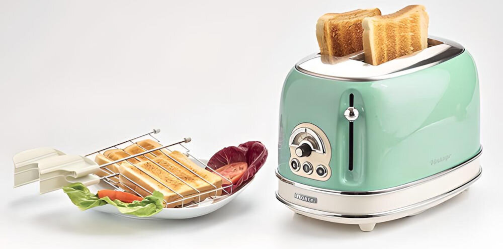 Toster ARIETE 155/04 Vintage stylowe śniadania toster elegancki retro dwie kanapki tosty warzywa chrupiące przypieczone