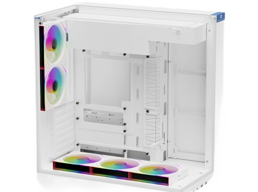 Obudowa THERMALRIGHT A70 Fan metalowy stelaż pustej obudowy komputerowej widziany od tyłu i prawej strony, pozbawiony zewnętrznych paneli ochronnych, pokazujący wycięcia montażowe i przepusty na kable