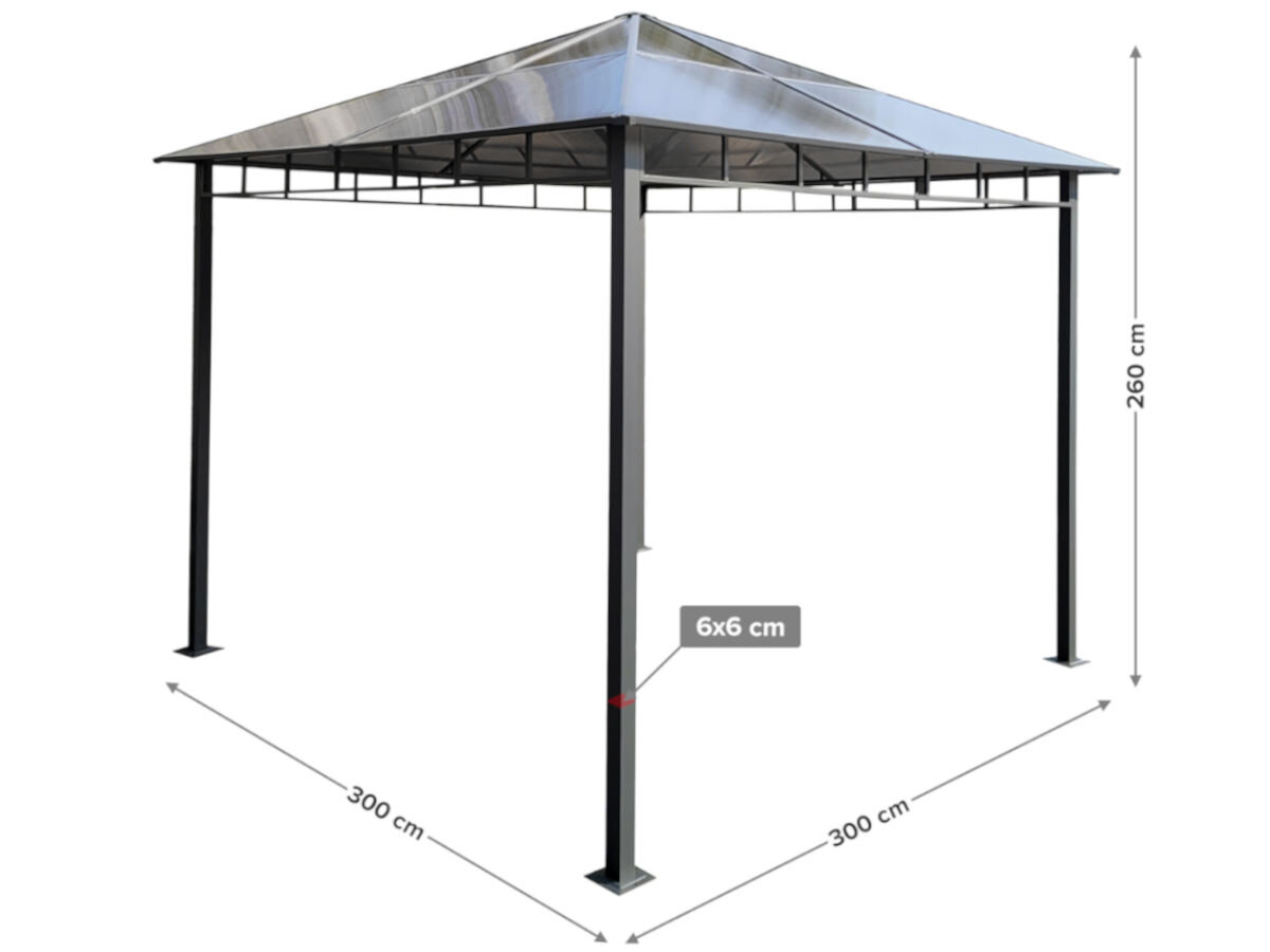 Pawilon ogrodowy MIRPOL Dari 60517A1, odpoczynek, ogród, wymiary, relaks, na białym tle pawilon w pełni rozłożony z podanymi wymiarami