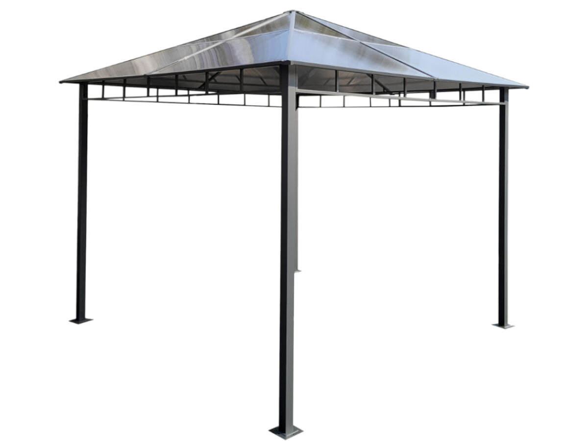 Pawilon ogrodowy MIRPOL Dari 60517A1, stabilność, aluminiowe, trwałość, estetyka, montaż, na białym tle pawilon w pełno rozstawiony, frontem skos
