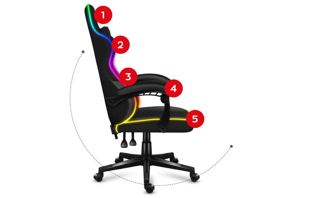 Fotel HUZARO Force 4.4 RGB wsparcie kregoslup plecy kark ergonomia podlokietniki siedzisko