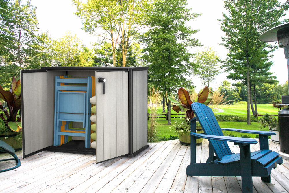 Szafa ogrodowa KETER Patio Store trwała konstrukcja z wysokiej jakości tworzywa sztucznego przypomina drewno wytrzymałość