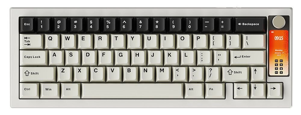 Klawiatura KRUX Drox Wielowarstwowe wypełnienie PORON, IXPE, silikon, PET pianka Konstrukcja z montażem typu gasket - klawiatura od góry na białym tle