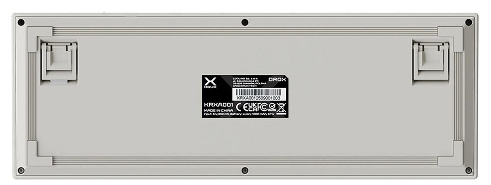 Klawiatura KRUX Drox konfiguracyjne oprogramowanie przeglądarki internetowej trybie 2,4 GHz podłączeniu przewodowym tworzenie makr, zmianę funkcji klawiszy oraz zarządzanie podświetleniem ARGB aktywować N-key rollover, snap tap przypisać klawisze WSAD jako strzałki własnych animacji GIF - klawiatura od spodu