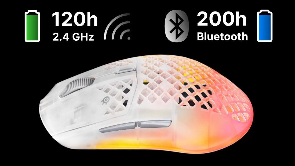 STEELSERIES Aerox 3 SteelSeries Aerox 3 Wireless Gen 2 200 godzin pracy Bluetooth 120 godzin paśmie 2,4 GHz - mysz z czasem pracy na baterii