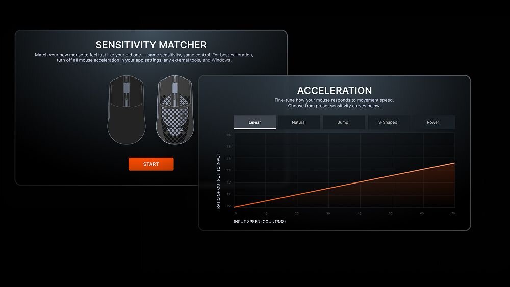 STEELSERIES Aerox 3 Zaawansowany sensor 400 IPS i 40G dystans odrywania na poziomie 1 mm - wykres czułości dpi