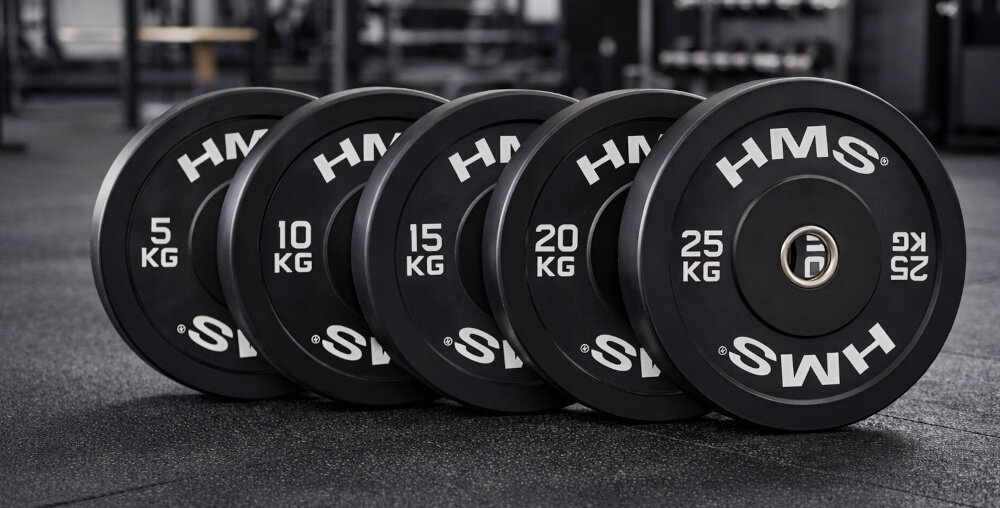 Obciążenie HMS BBR10 (10 kg) siłownia ciemna podłoga pięć obciążeń ustawionych jedno za drugim do treningu siłowego zdrowie budowanie formy