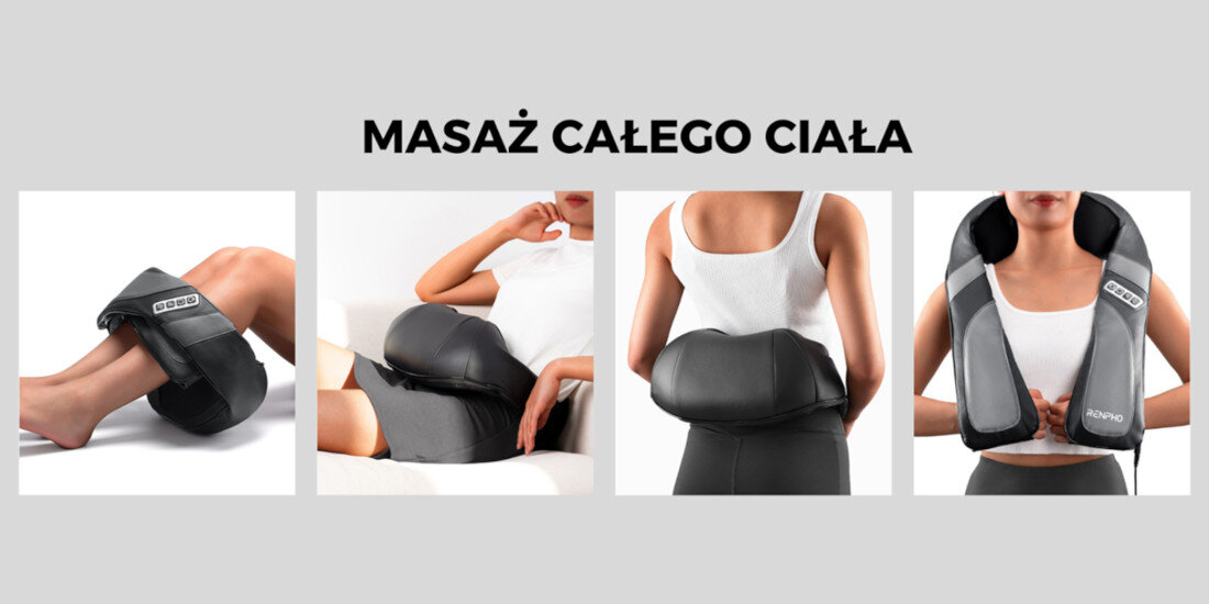 Masażer do karku RENPHO Shiatsu U-Neck Go zdjęcie lifestyle Masaż całego ciała z myślą o masażu szyi i barków  plecy, odcinek lędźwiowy, uda, łydki, brzuch czy stopy