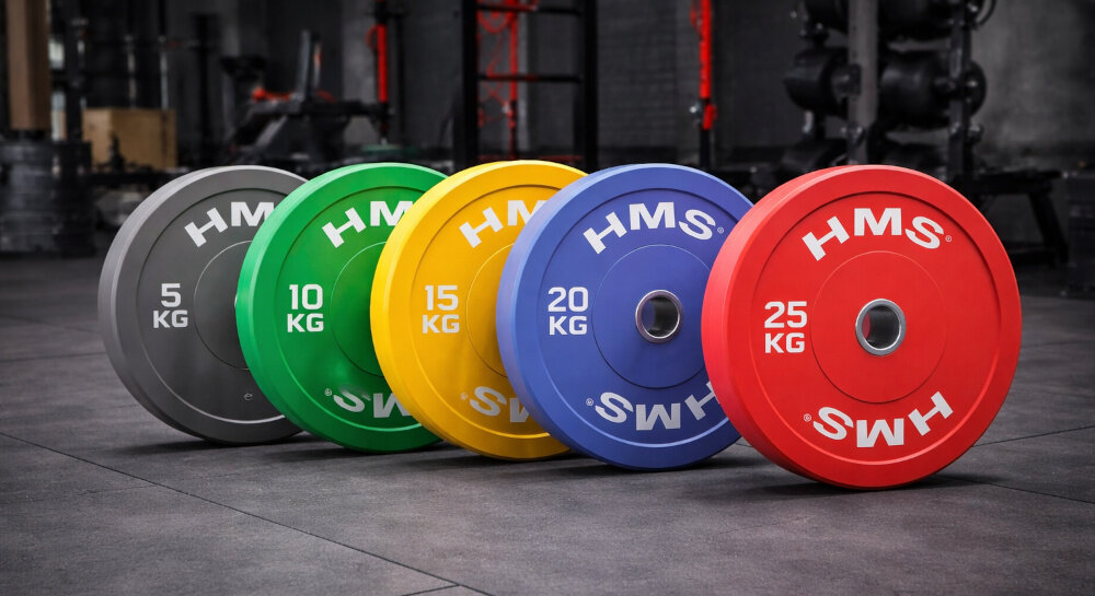 Obciążenie HMS CBR20 (20 kg) siłownia ciemna podłoga pięć obciążeń ustawionych jedno za drugim do treningu siłowego zdrowie budowanie formy