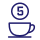 Ikona przedstawia filiżankę z cyfrą 5 umieszczoną w okręgu nad nią, w kolorze granatowym.