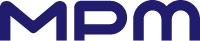 Logo z napisem \'MPM\' w ciemnoniebieskim kolorze na przezroczystym tle.